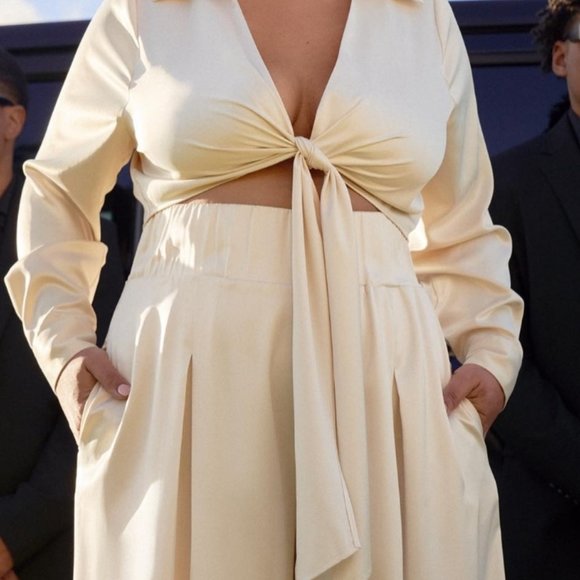 Plus Size Frankie Tavares X FTFLab! cream Crop Top & Wide Leg Pants - Picture 3 of 7